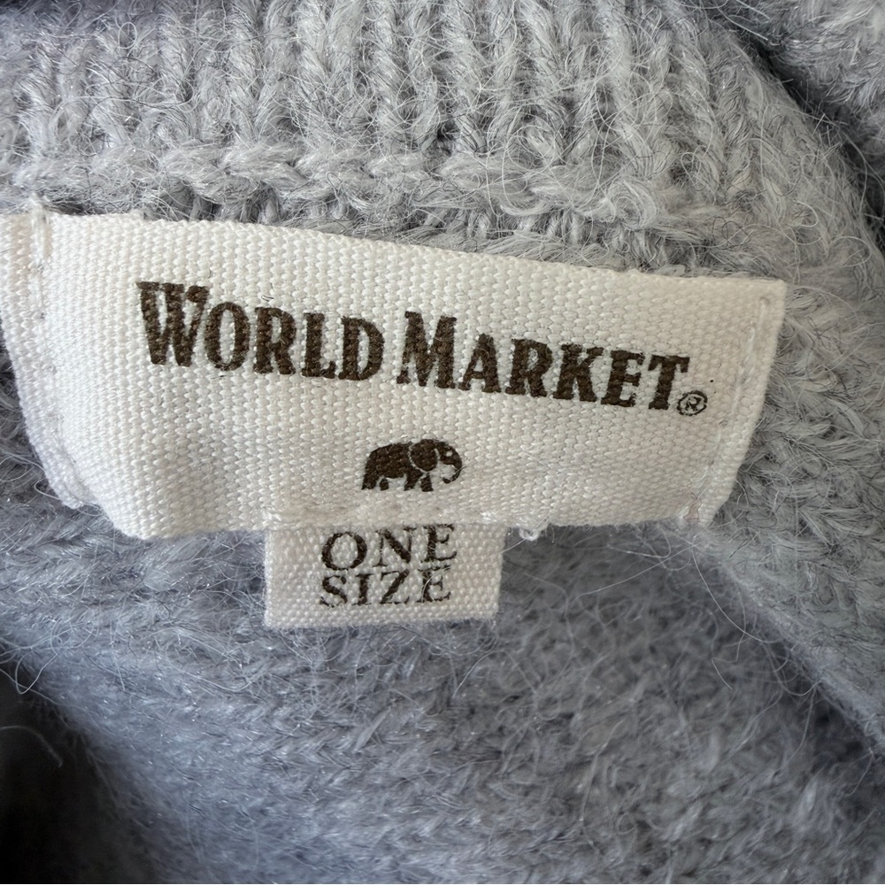 World Market Elegant Gray‎ Wool Blend Knitted Turtle Neck Shrug Sweater One Size - Picture 8 of 8